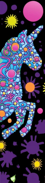 Free dragon bookmark featuring a mosaic unicorn on purple and black